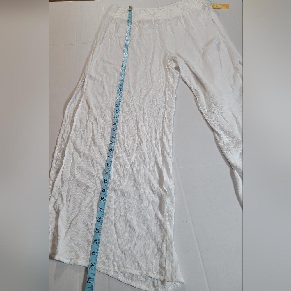 Kona Sol Women’s L White Wide-Leg Smocked Waist Cover Up Pants W/ Side Slit NWT - Picture 11 of 11